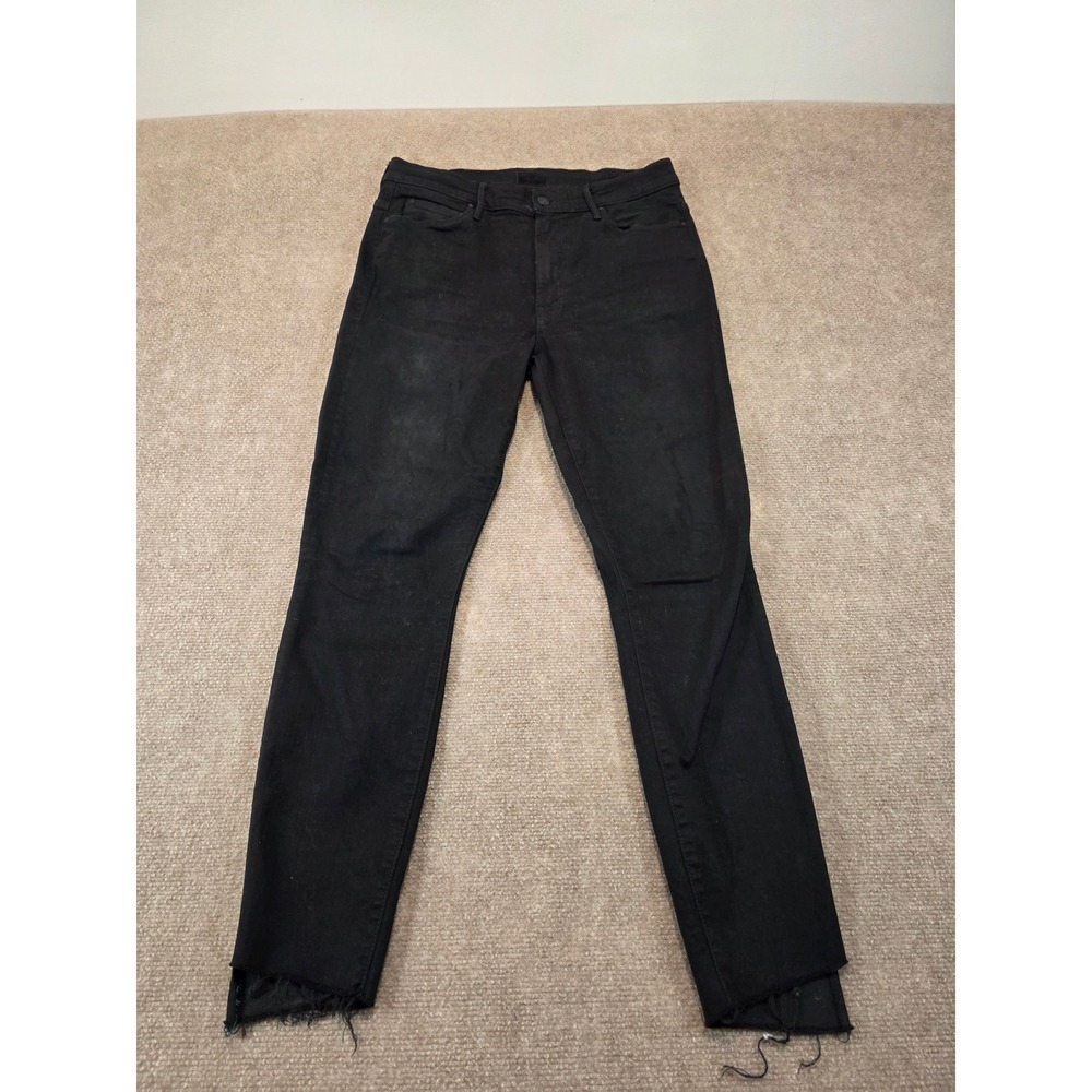 Mother Stunner Zip Ankle Step Fray Jeans Not Guilty Black Size 29 High Rise